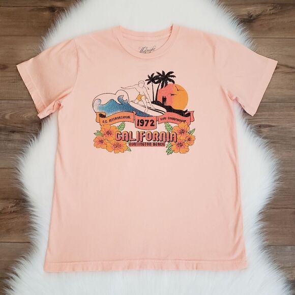 NWOT Anthropologie X Midnight Rider Huntington Beach Pink Retro Graphic Tee XS - Picture 4 of 9
